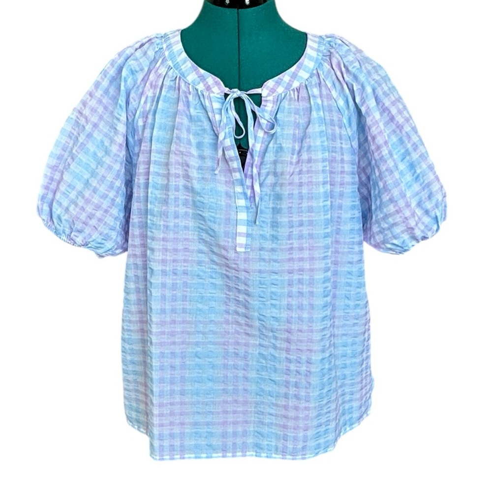 LOFT Puff Sleeve Top - Blue and Purple NWT